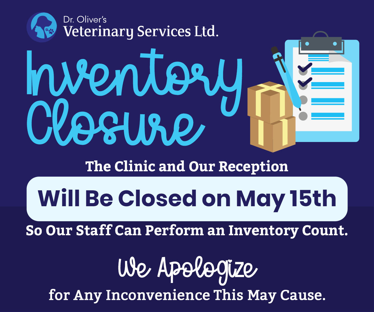 The clinic and our Reception will be closed May 15th so our staff can perform an inventory count. We apologize for any inconvenience this may cause.